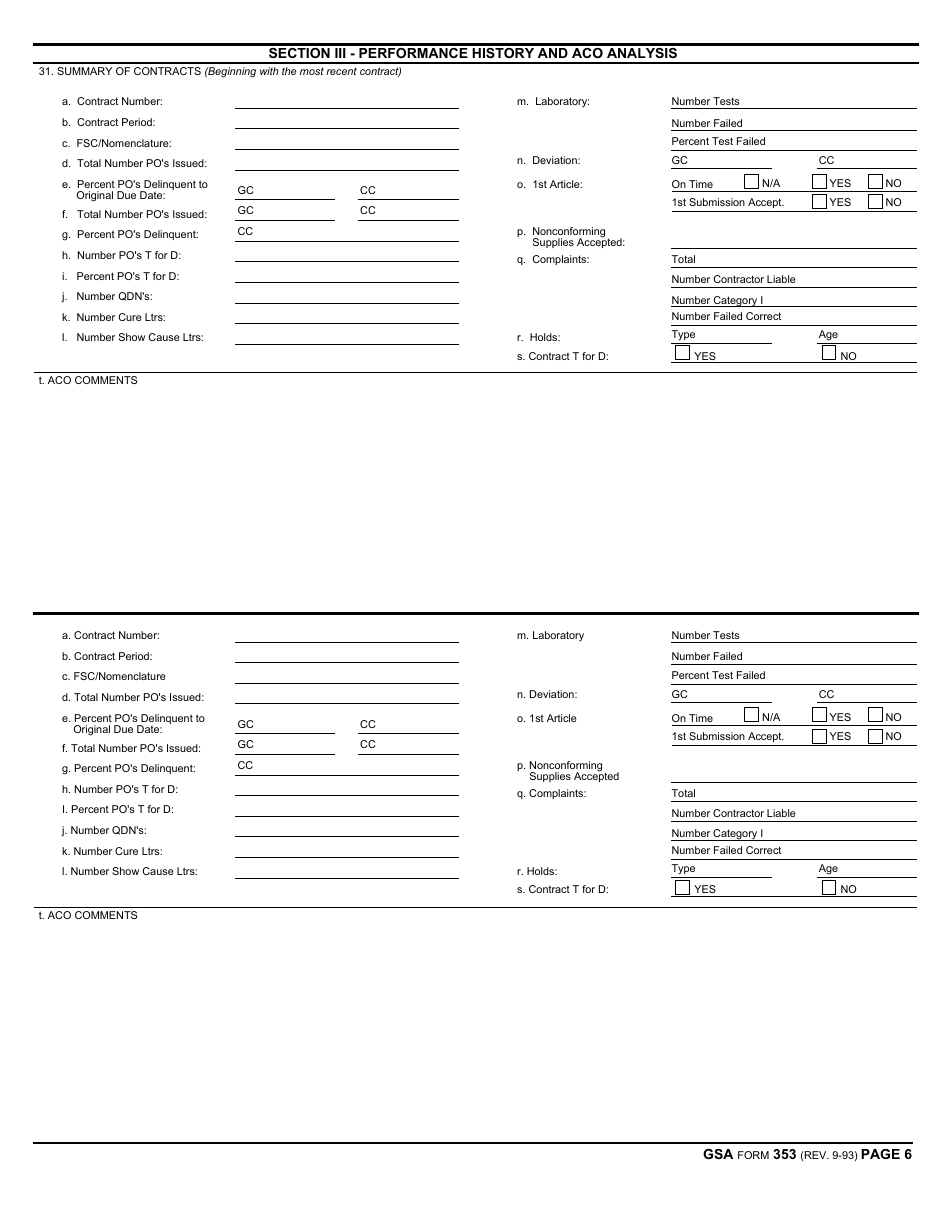 GSA Form 353 Performance Evaluation and Facilities Report, Page 6