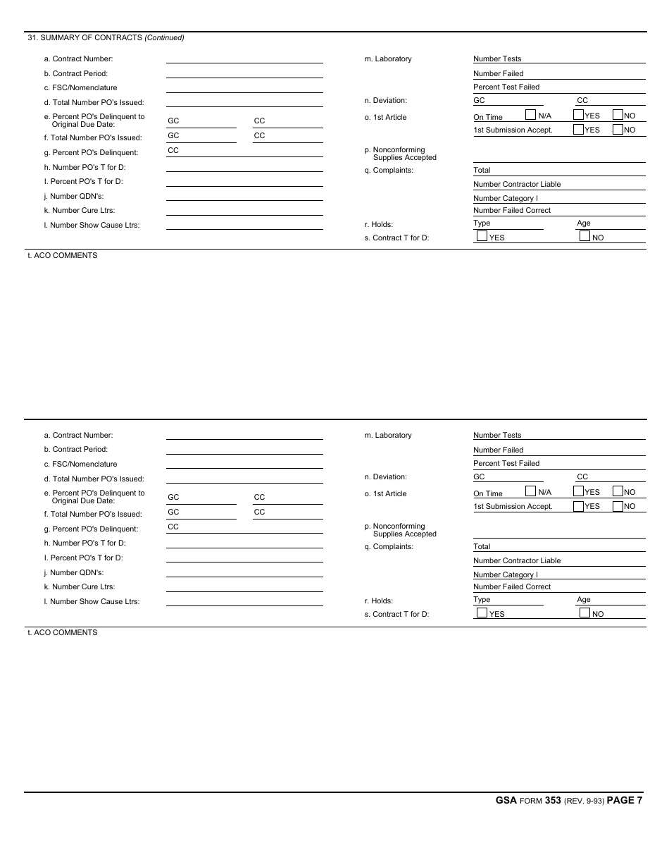 GSA Form 353 Performance Evaluation and Facilities Report, Page 7