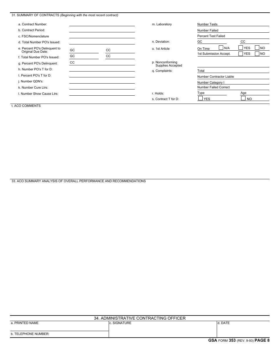 GSA Form 353 Performance Evaluation and Facilities Report, Page 8