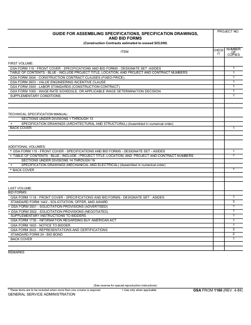 GSA Form 1160  Printable Pdf