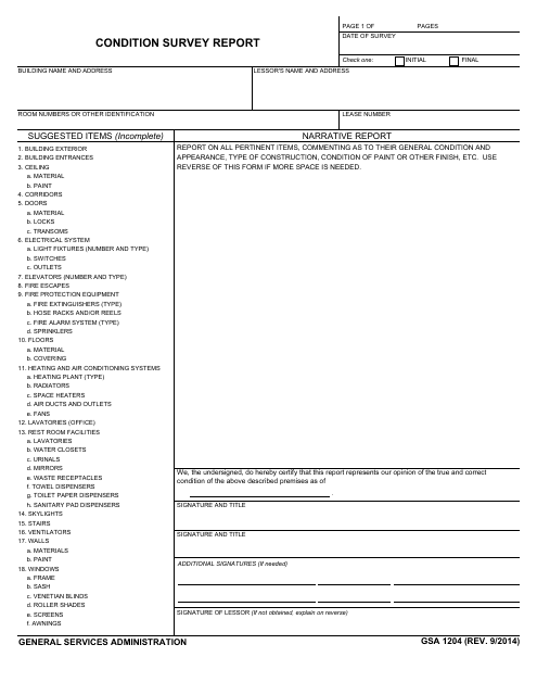 GSA Form 1204 Condition Survey Report