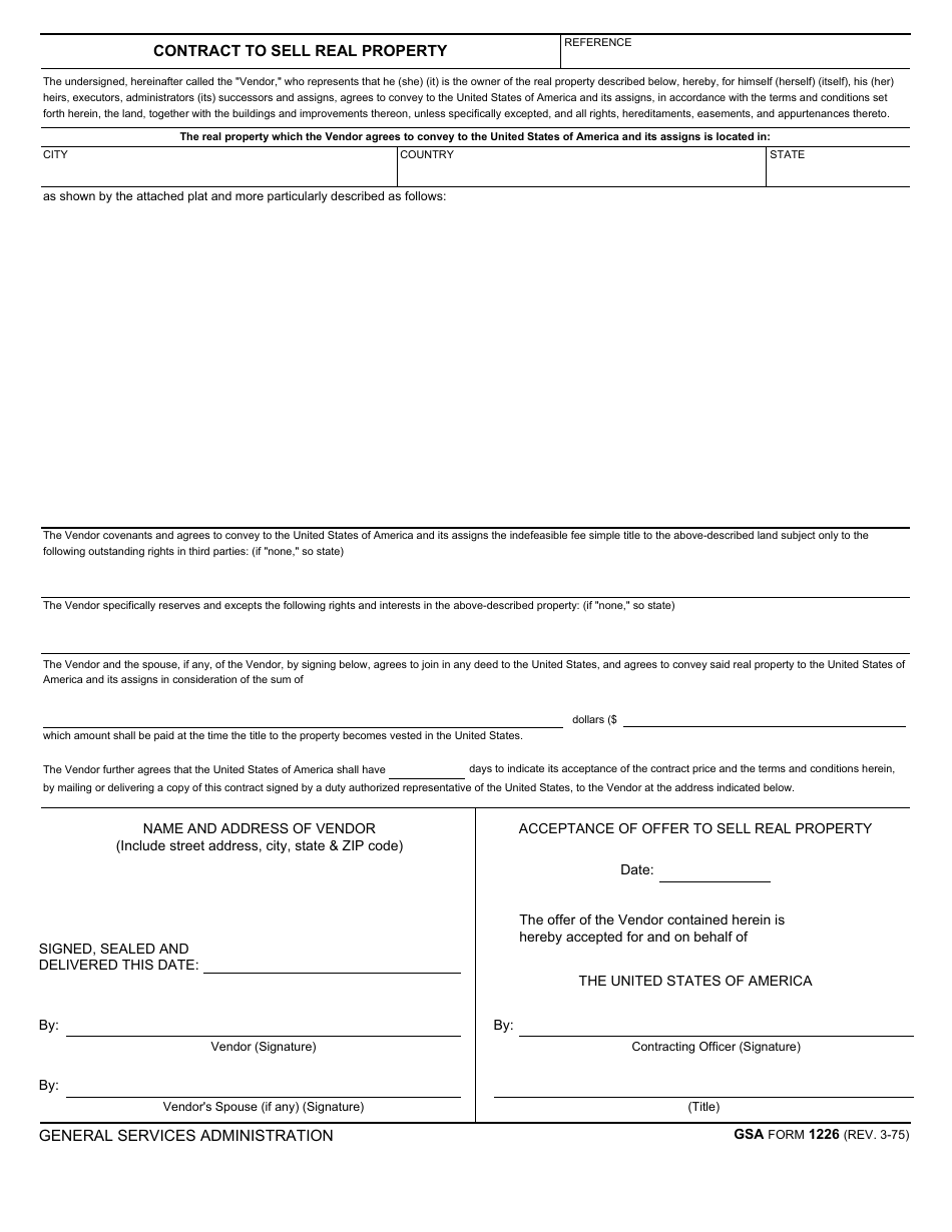 GSA Form 1226 Contract to Sell Real Property, Page 1