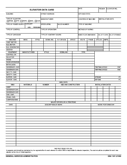 GSA Form 1231  Printable Pdf