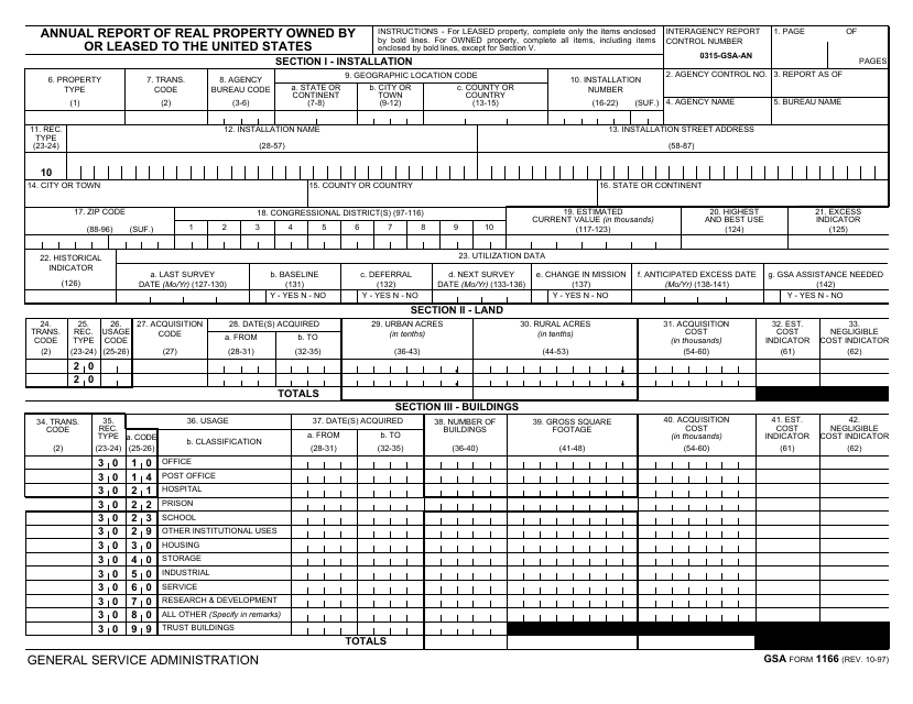 GSA Form 1166  Printable Pdf