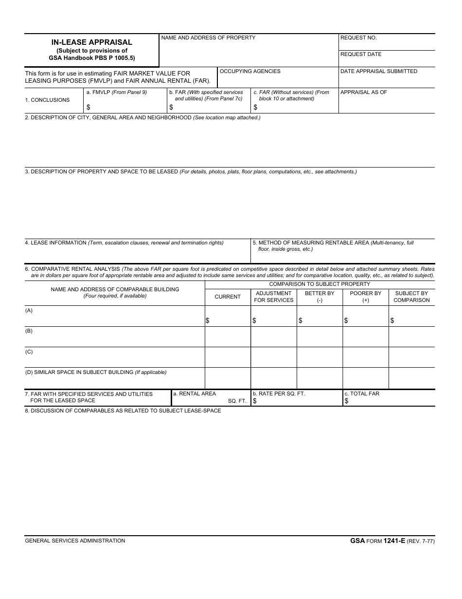 GSA Form 1241-E In-lease Appraisal, Page 1