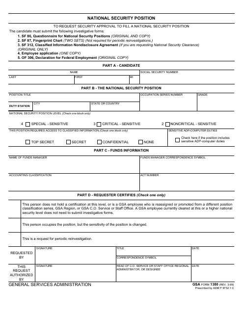 GSA Form 1380 National Security Position