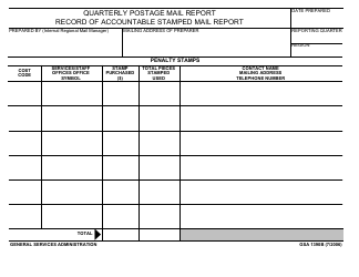 Document preview: GSA Form 1390B Quarterly Postage Mail Report, Record of Accountable Stamped Mail Report