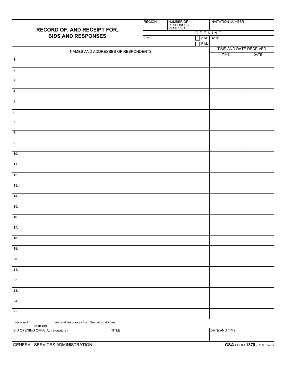 GSA Form 1378 - Fill Out, Sign Online and Download Fillable PDF ...