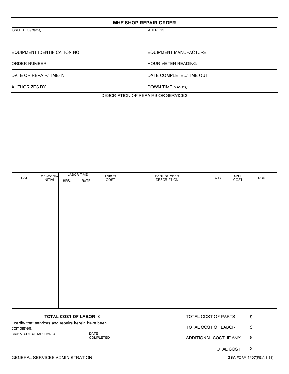 GSA Form 1407 - Fill Out, Sign Online and Download Fillable PDF ...