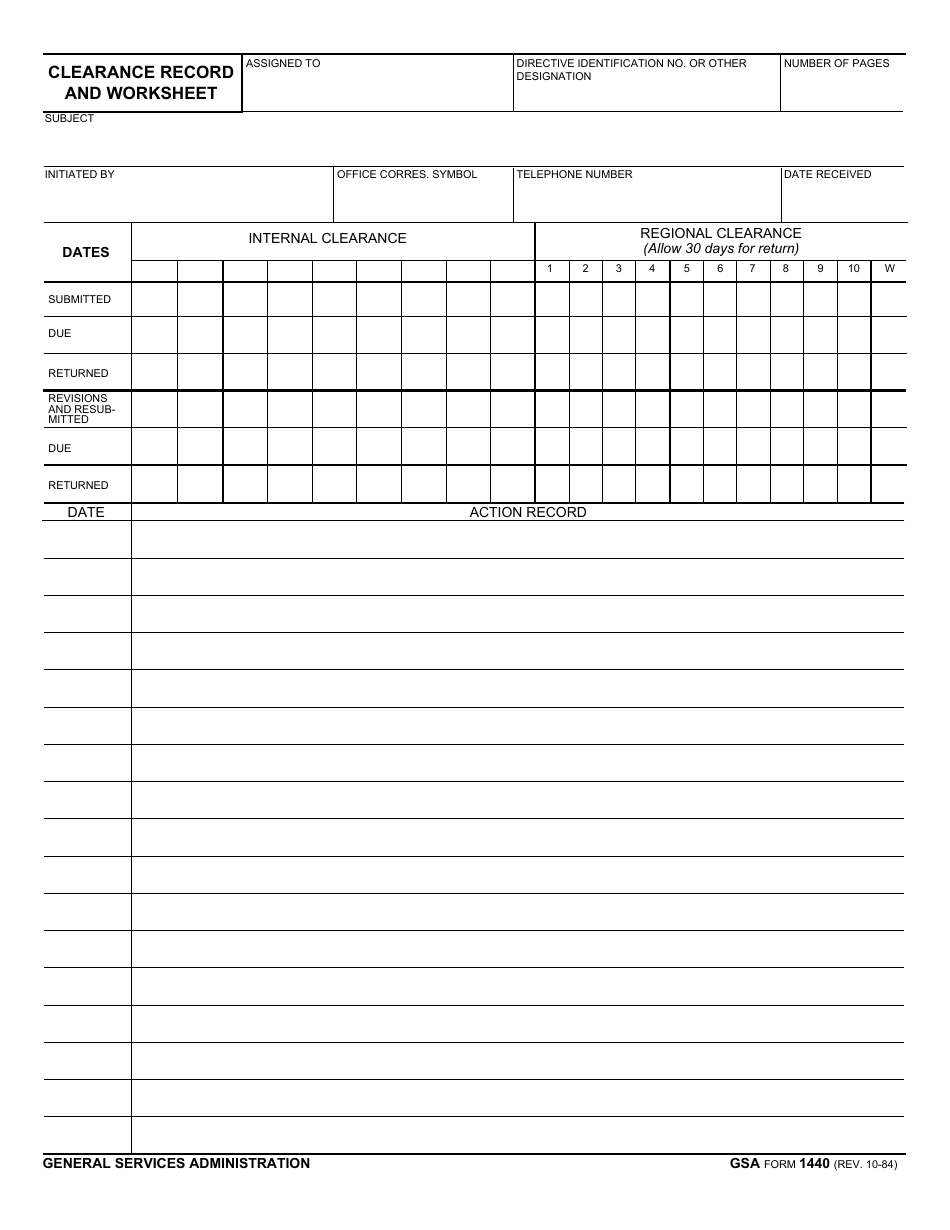 GSA Form 1440 Clearance Record and Worksheet, Page 1