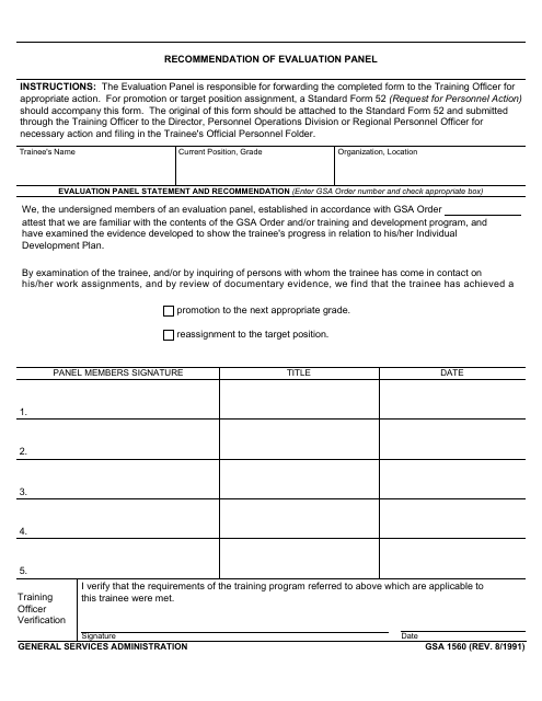 GSA Form 1560 Recommendation of Evaluation Panel