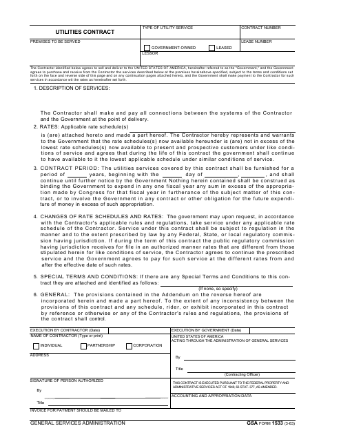GSA Form 1533  Printable Pdf