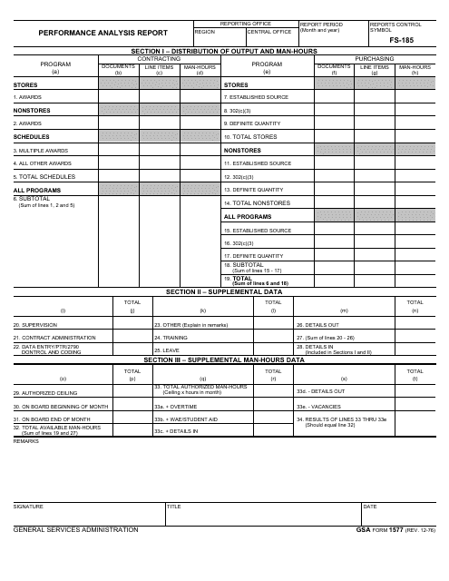 GSA Form 1577 Performance Analysis Report