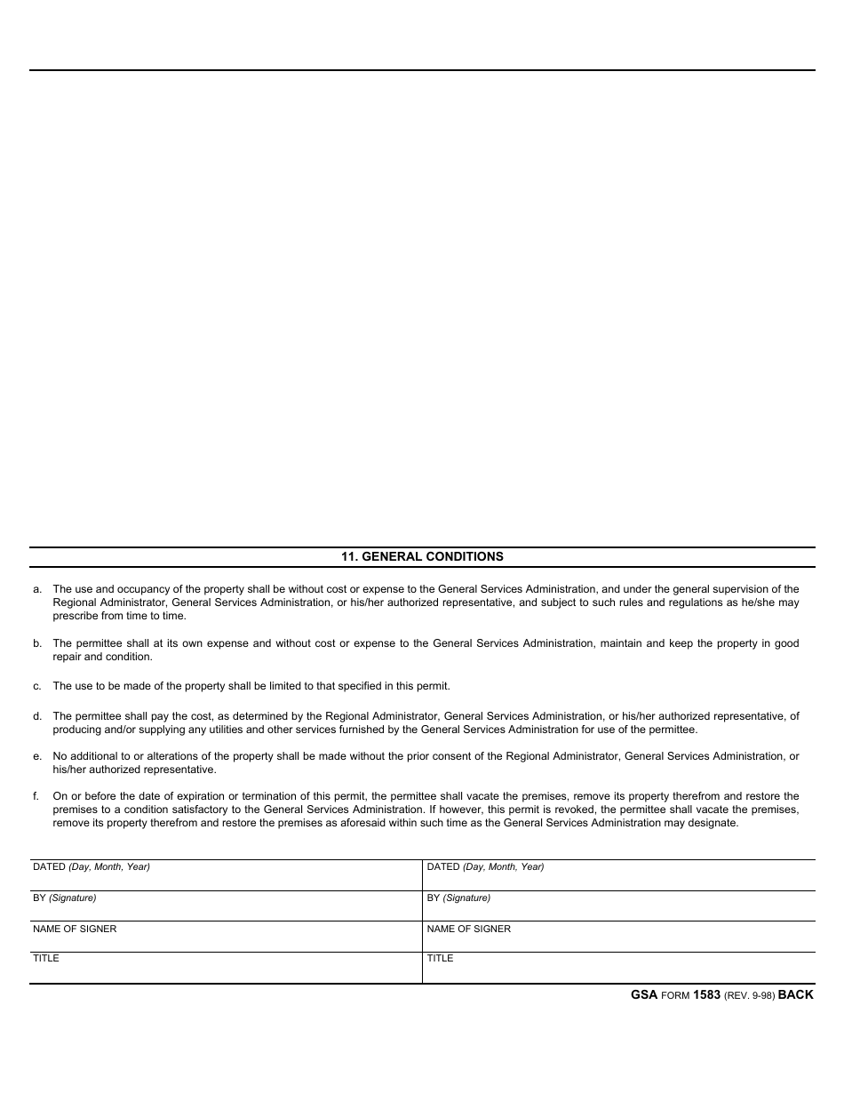 GSA Form 1583 Permit for Use of Real Property by Federal Agency, Page 2