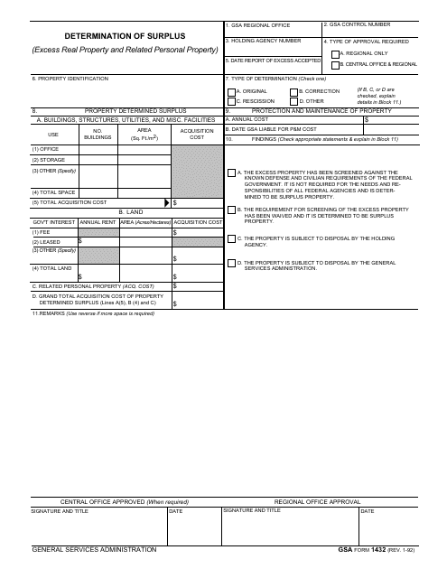 GSA Form 1432 Determination of Surplus