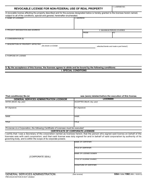 GSA Form 1582  Printable Pdf