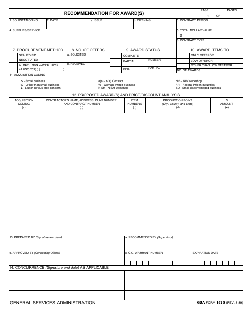 GSA Form 1535  Printable Pdf