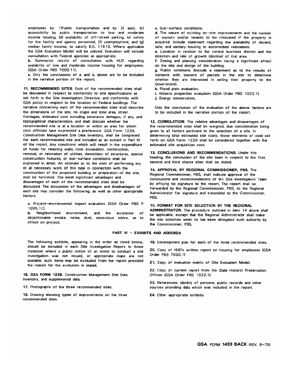 GSA Form 1433 Specifications for GSA Site Investigation Report, Page 2