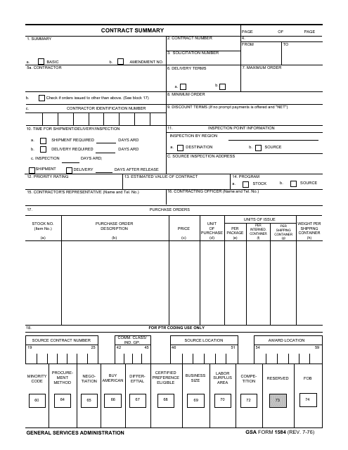 GSA Form 1584 Contract Summary
