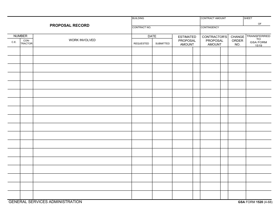 GSA Form 1520 Proposal Record, Page 1