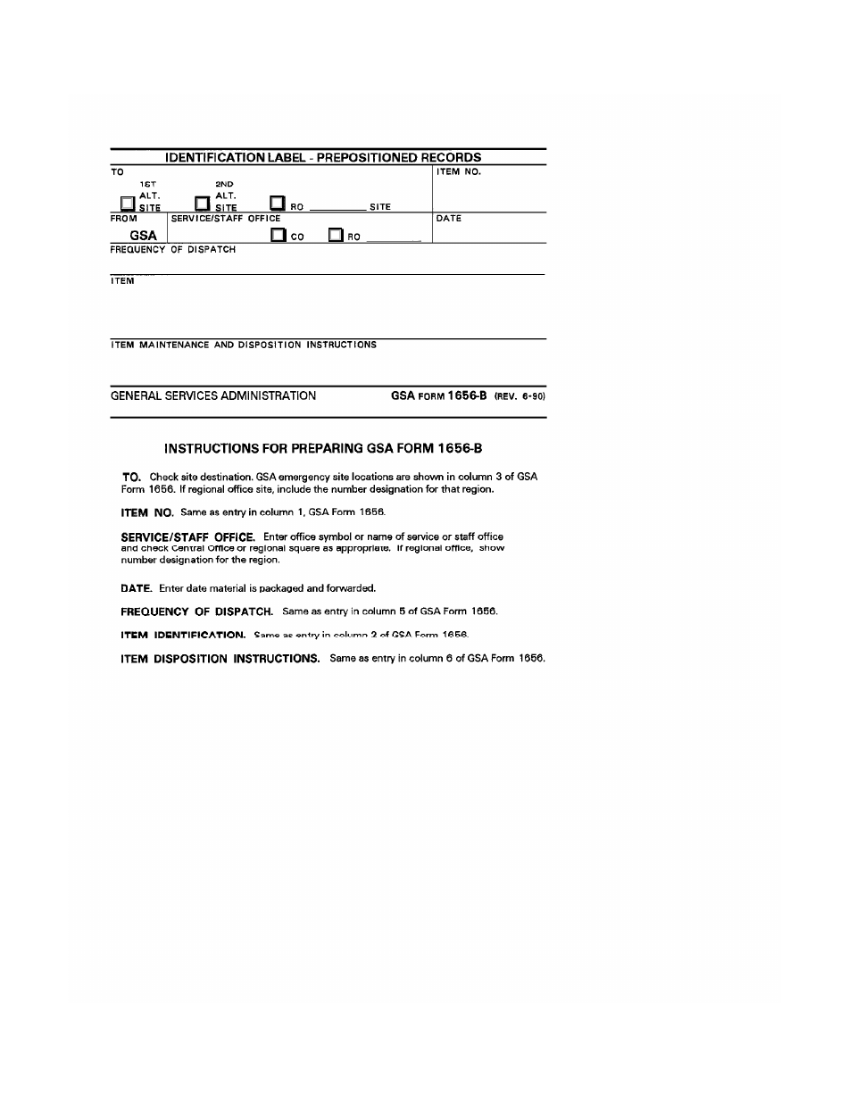 GSA Form 1656-B Identification Label - Prepositioned Records, Page 1