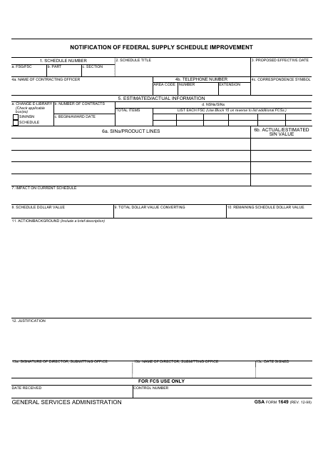 GSA Form 1649  Printable Pdf