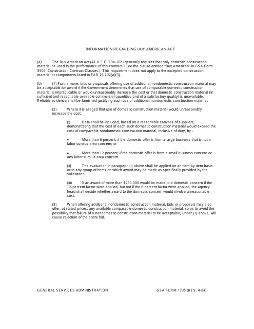 GSA Form 1735 Information Regarding Buy American Act