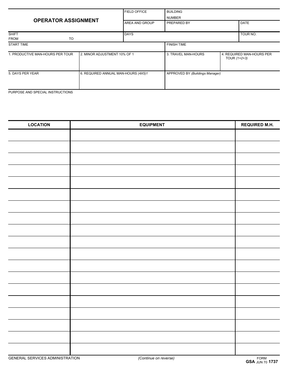 GSA Form 1737 Operator Assignment, Page 1