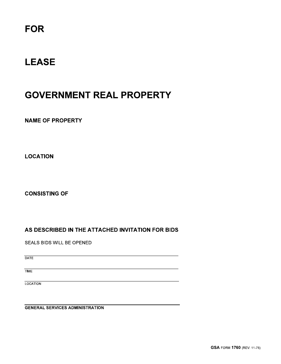 GSA Form 1760 For Lease - Government Real Property, Page 1