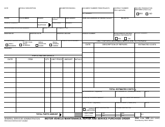 Document preview: GSA Form 1458 Motor Vehicle Maintenance, Repair and Service Purchase Order