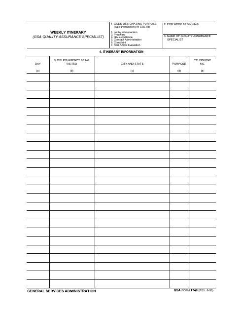 GSA Form 1748  Printable Pdf