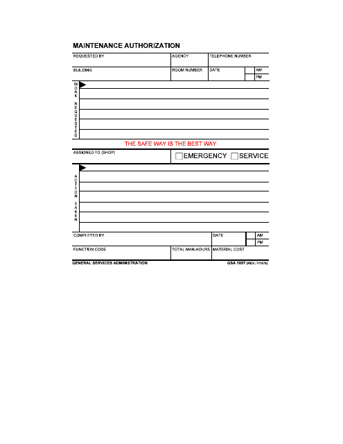 GSA Form 1897 Maintenance Authorization