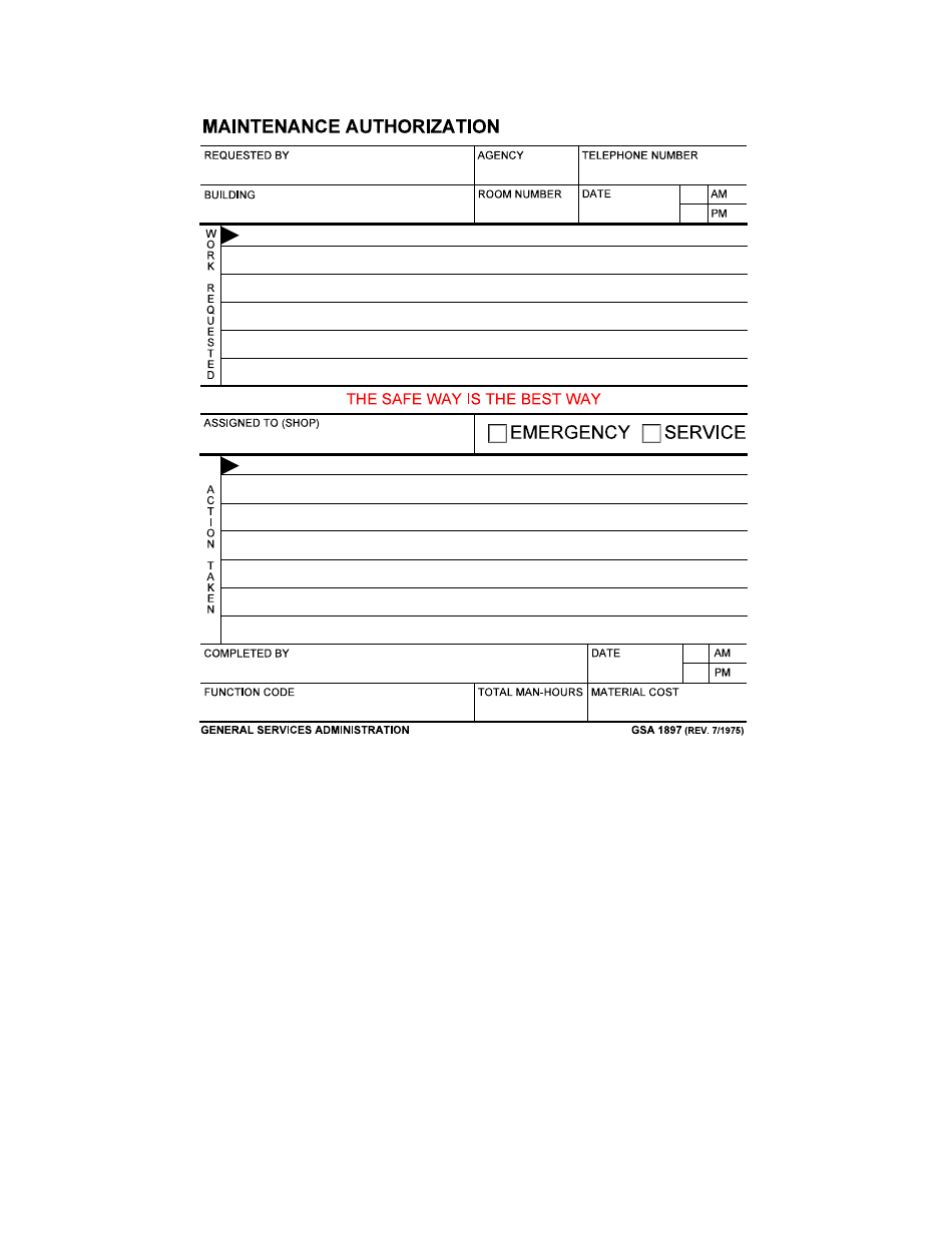 GSA Form 1897 Maintenance Authorization, Page 1
