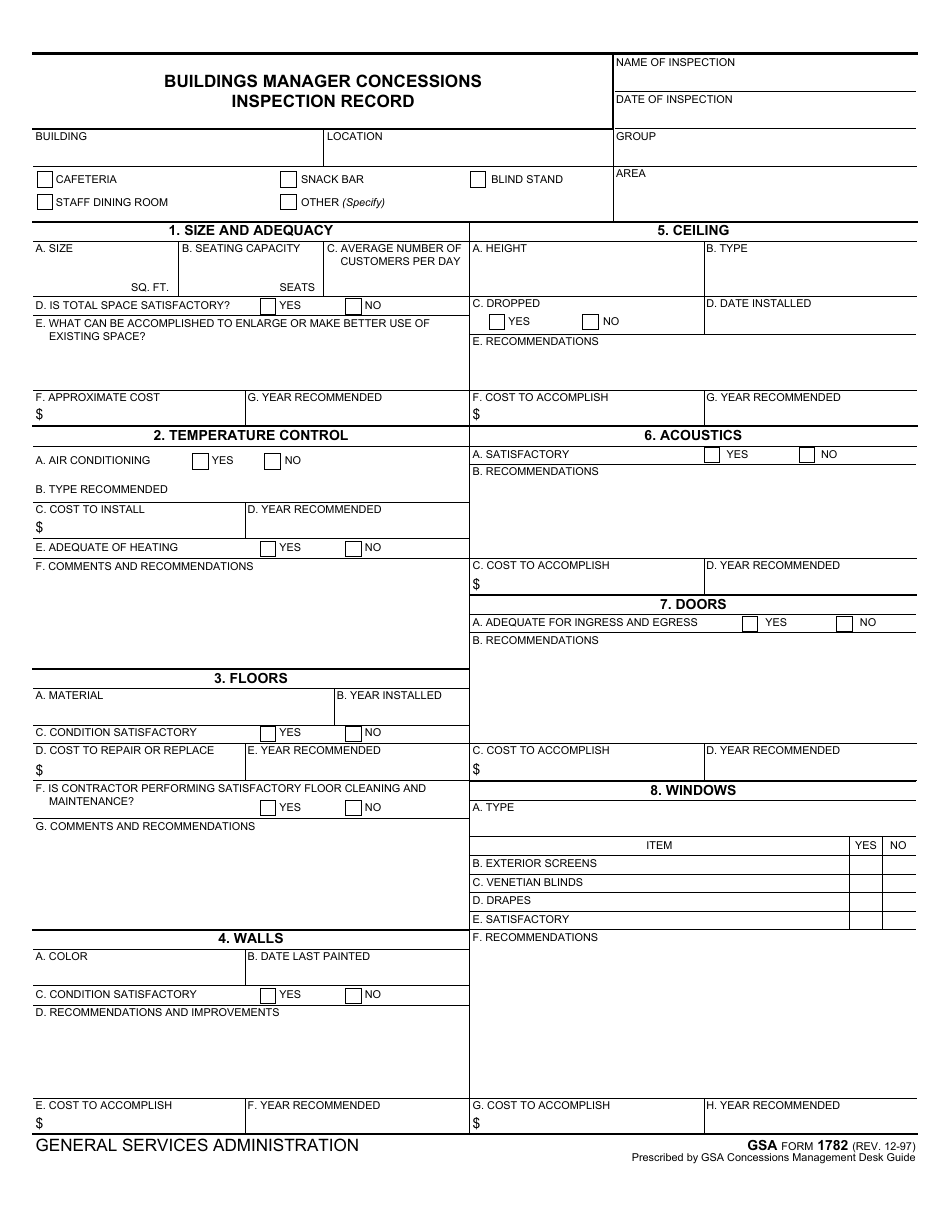 Gsa Container Inspection Form GSA Form 1782 - Fill Out, Sign Online and Download Fillable PDF ...