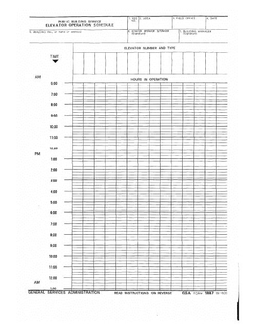 GSA Form 1887 Elevator Operation Schedule