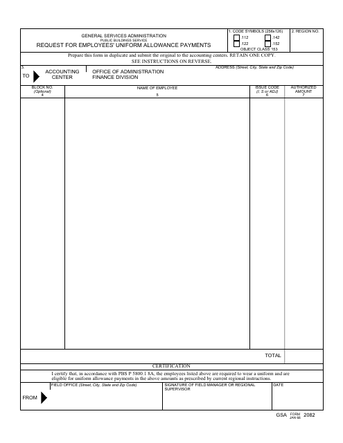 GSA Form 2082  Printable Pdf