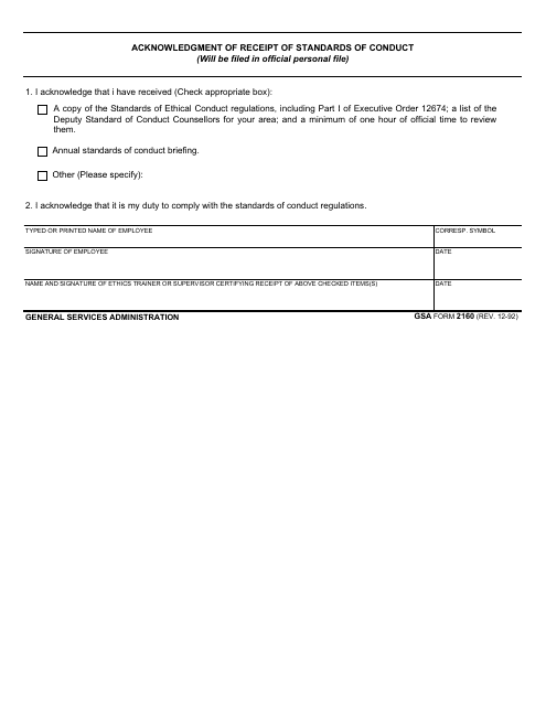 GSA Form 2160  Printable Pdf