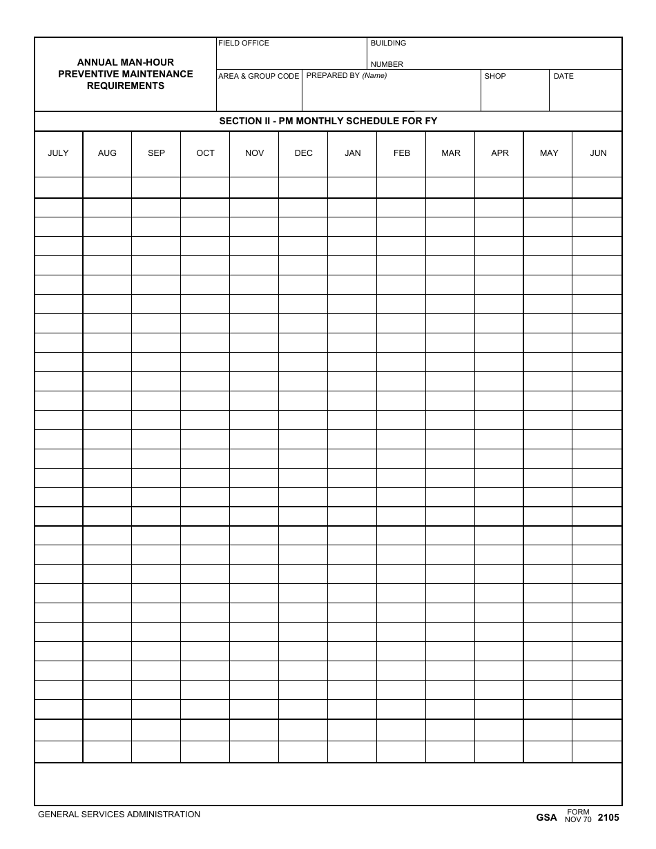 GSA Form 2105 Annual Man-Hour Preventive Maintenance Requirements, Page 2