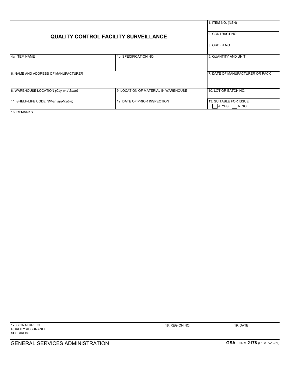 GSA Form 2178 Quality Control Facility Surveillance, Page 1