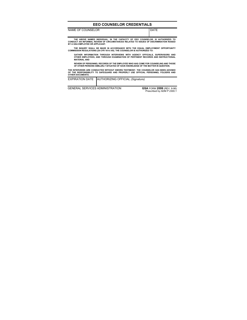GSA Form 2099 EEO Counselor Credentials, Page 1