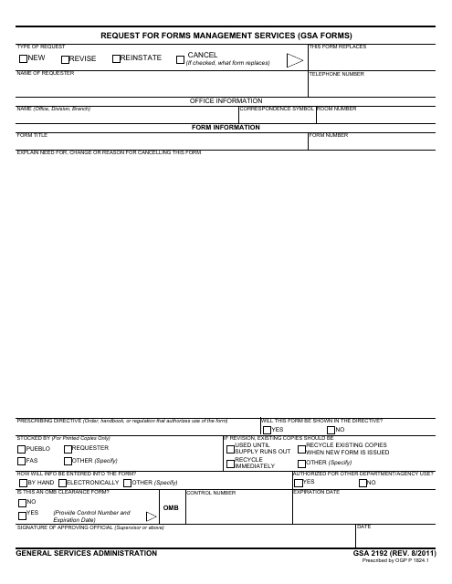 GSA Form 2192  Printable Pdf
