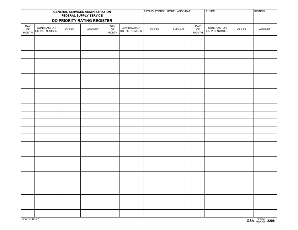 GSA Form 2206 Do Priority Rating Register, Page 1