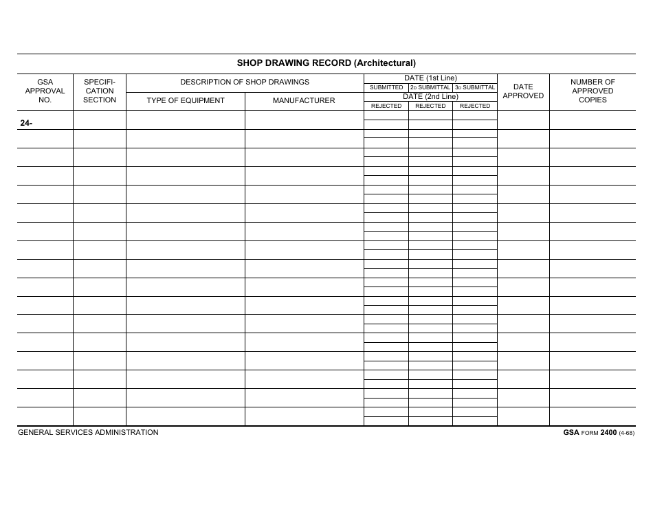 GSA Form 2400 Shop Drawing Record (Architectural), Page 1