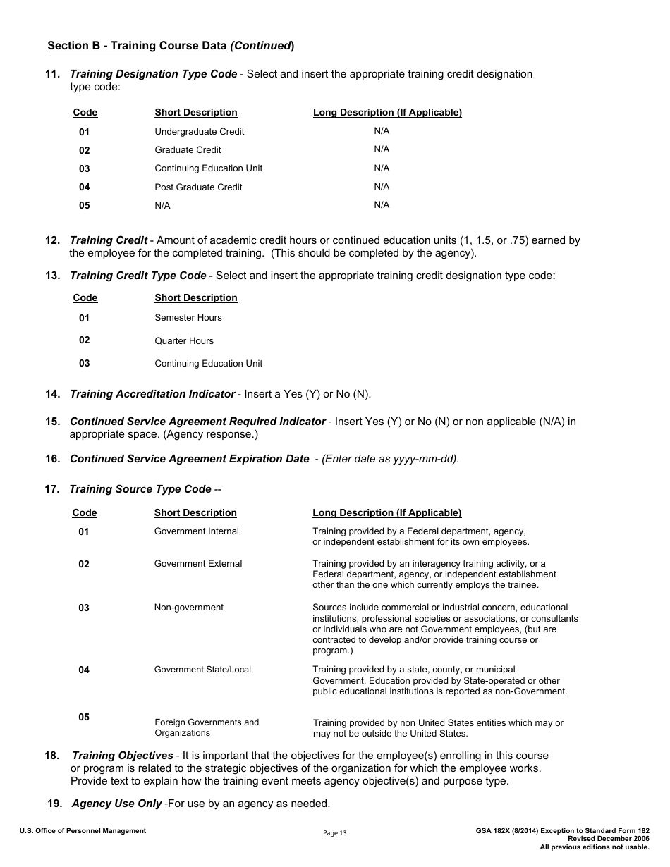 GSA Form 182X Authorization, Agreement and Certification of Training, Page 13