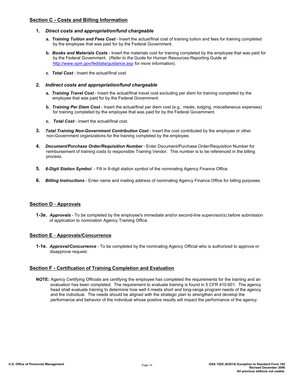 GSA Form 182X Authorization, Agreement and Certification of Training, Page 14