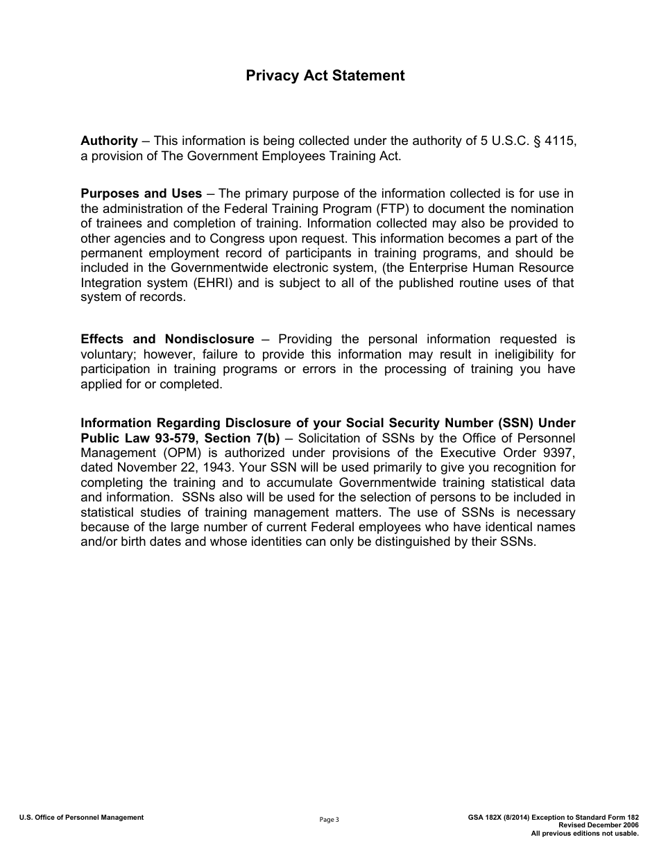 GSA Form 182X Authorization, Agreement and Certification of Training, Page 3