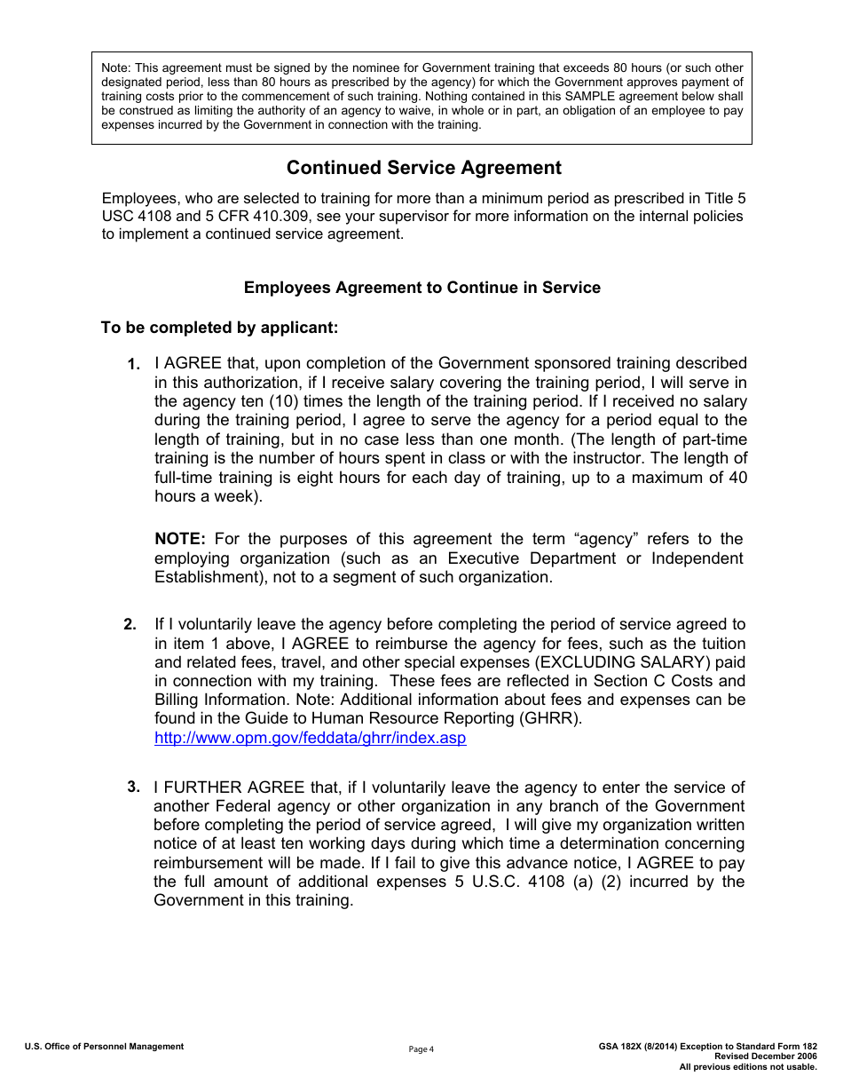 GSA Form 182X Authorization, Agreement and Certification of Training, Page 4