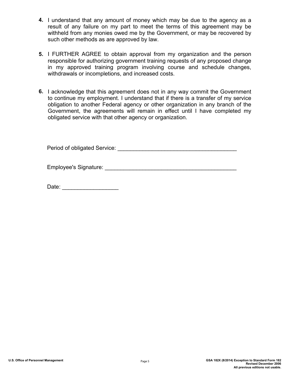 GSA Form 182X Authorization, Agreement and Certification of Training, Page 5