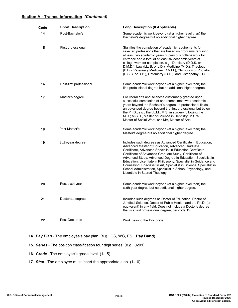 GSA Form 182X Authorization, Agreement and Certification of Training, Page 8