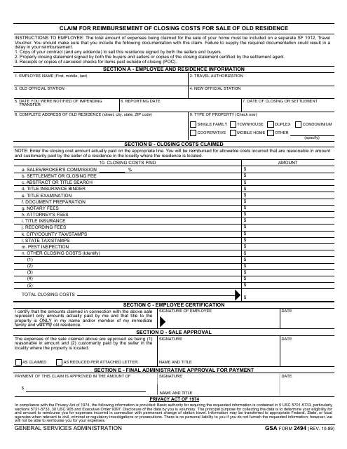 GSA Form 2494  Printable Pdf